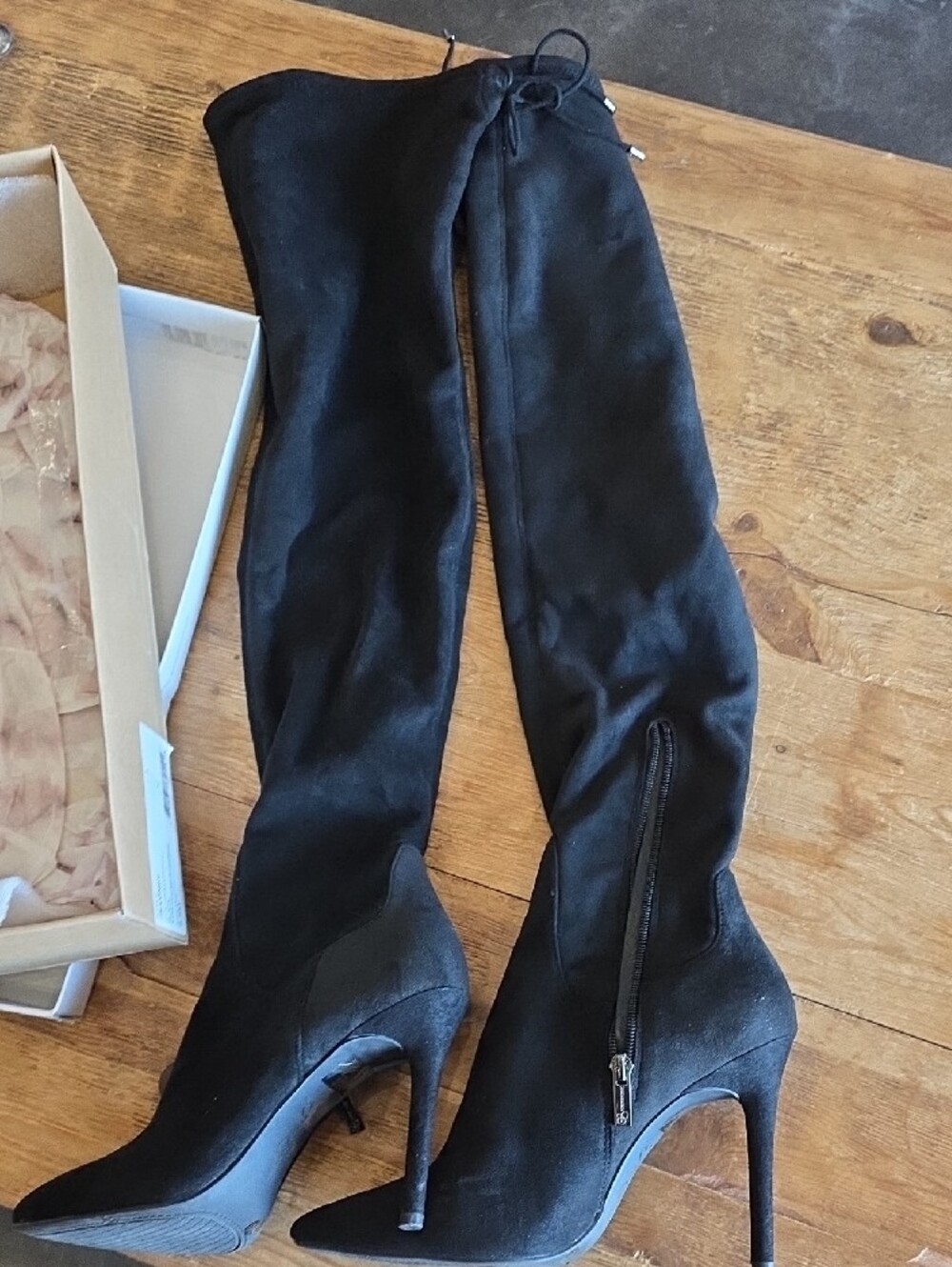 Thigh High Boots With Zipper And Tie